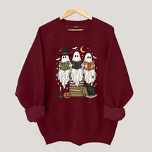 Boo Ghost Reading Books Halloween Sweatshirt