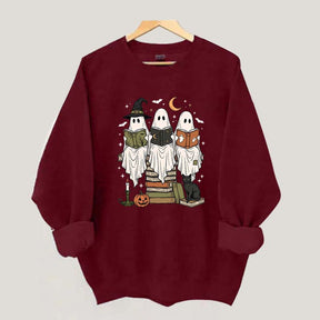 Boo Ghost Reading Books Halloween Sweatshirt