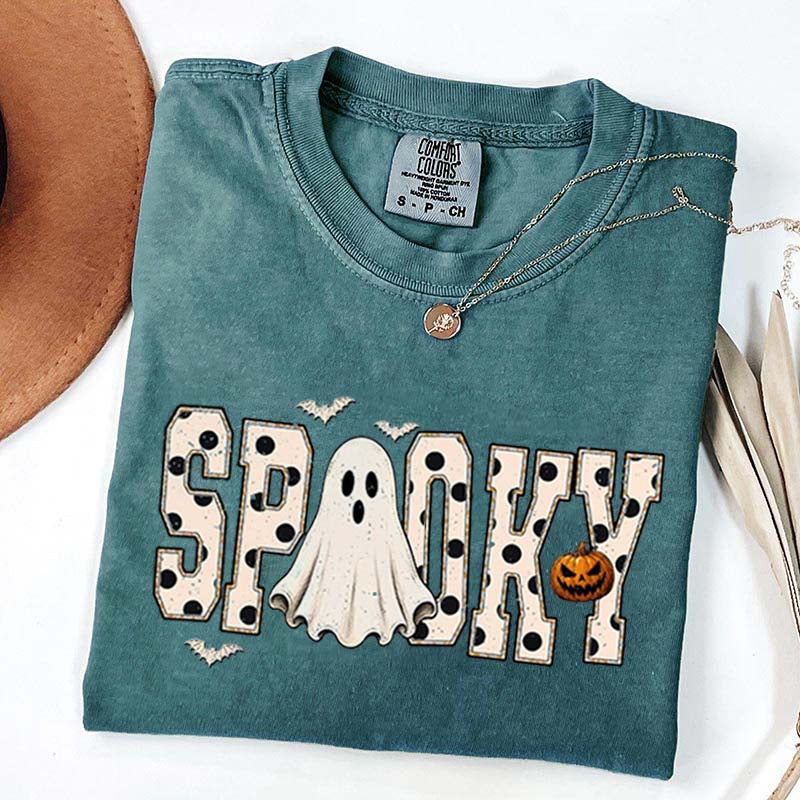 Retro Spooky Halloween Ghost White Dots T-Shirt