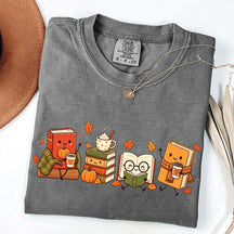 Cozy Book Lover Coffee Pumpkin T-Shirt