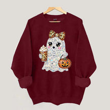 Rhinestone Glam Ghost Halloween Printed Sweatshirt