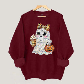 Rhinestone Glam Ghost Halloween Printed Sweatshirt
