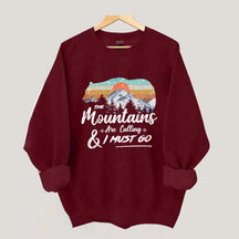 Retro Mountains Are Calling Hiking Camping Sweatshirt