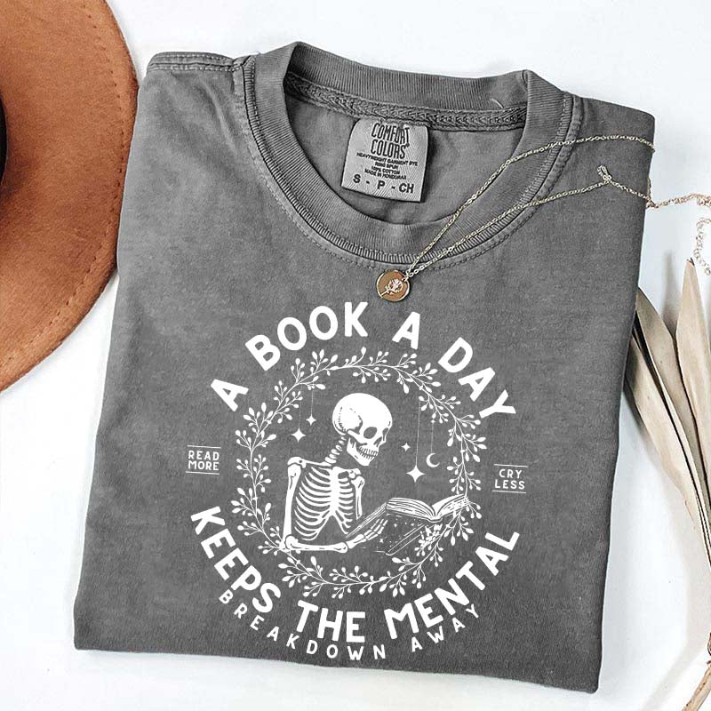 A Book a Day Skeleton Floral T-Shirt