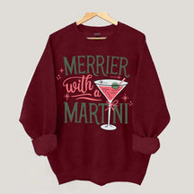 Merrier With A Martini Retro Christmas Sweatshirt