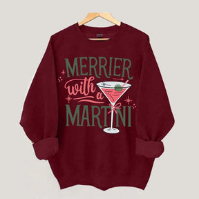 Merrier With A Martini Retro Christmas Sweatshirt