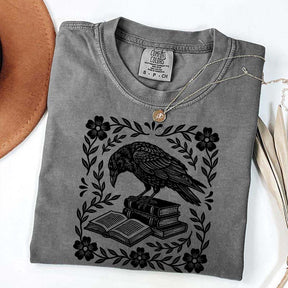 Retro Bookish Raven Linocut T-Shirt