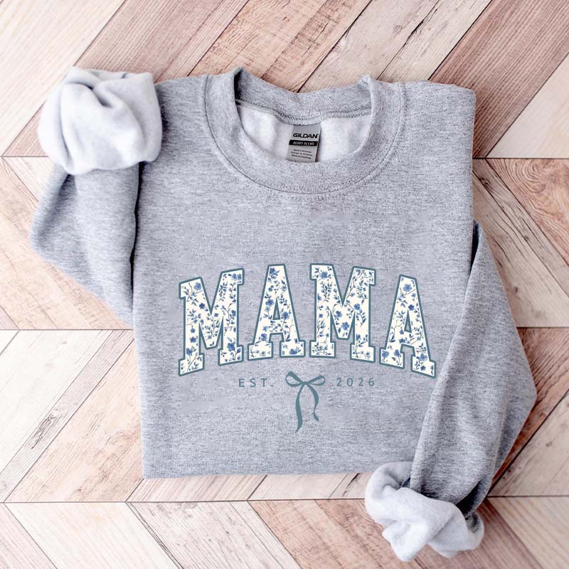 Custom Mama Retro Blue Toile Floral Sweatshirt