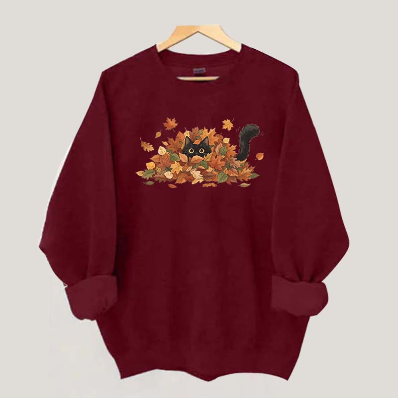 Cute Black Cat Autumn Leaves Sweatshirt