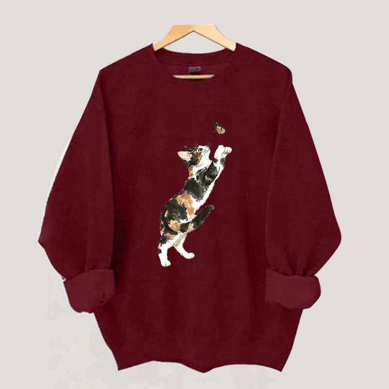 Cute Cat and Butterfly Sweatshirt