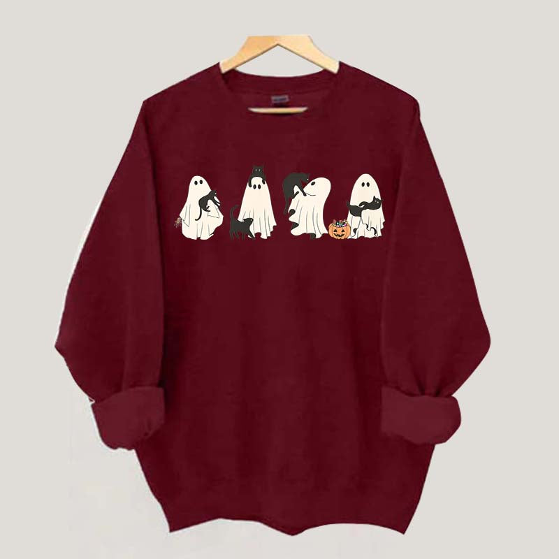 Ghost And Cat Lower Halloween Sweatshirt