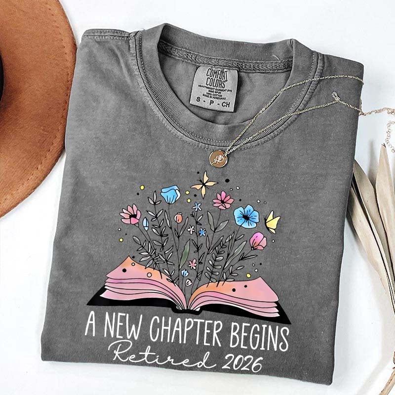 Floral Teachers 'A New Chapter Begins' Retired T-Shirt