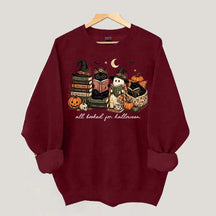All Booked For Halloween Pumpkin Cats Book Sweatshirt