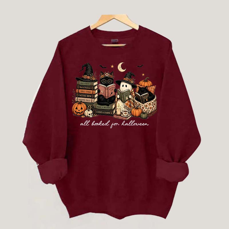All Booked For Halloween Pumpkin Cats Book Sweatshirt
