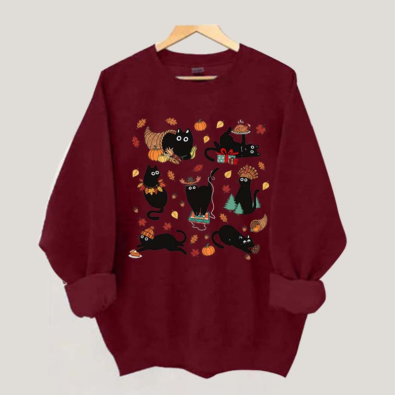 Thanksgiving Retro Black Cat Fall Sweatshirt