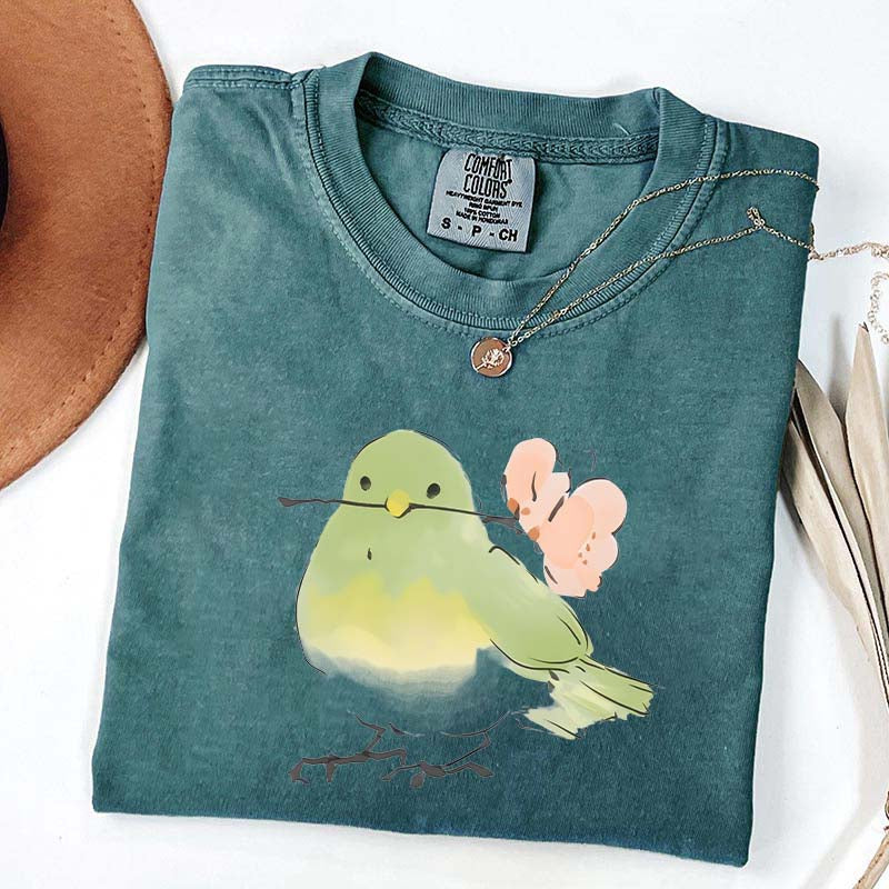 Cute Bird With Flower T-Shirt
