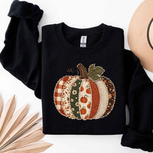Faux Patchwork Fall Pumpkin Printed Sweatshirt