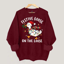 Cute Christmas Festive Goose On The Loose Sweatshirt