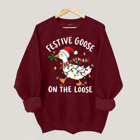 Cute Christmas Festive Goose On The Loose Sweatshirt