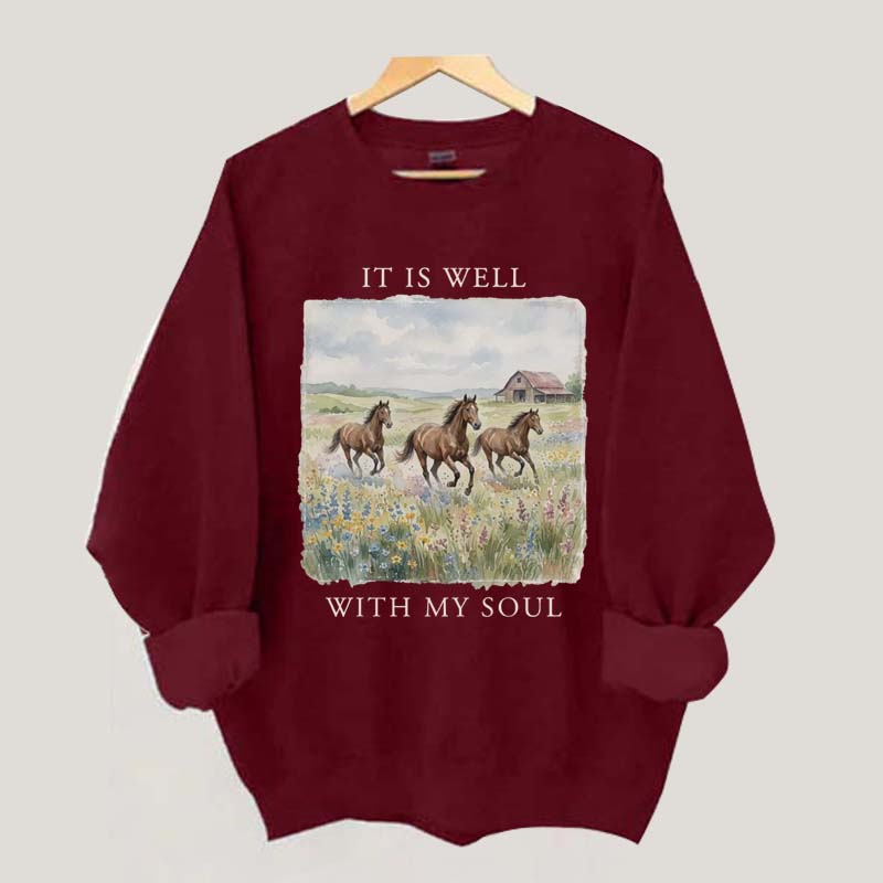 It Is Well With My Soul Horses Floral Sweatshirt