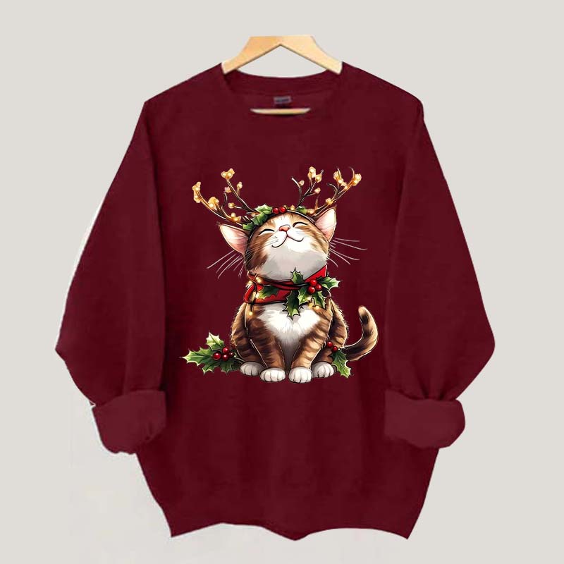 Trendy Sassy Retro Girl Christmas Cat Mom Sweatshirt