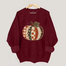 Faux Patchwork Fall Pumpkin Sweatshirt