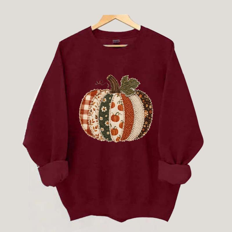 Faux Patchwork Fall Pumpkin Sweatshirt
