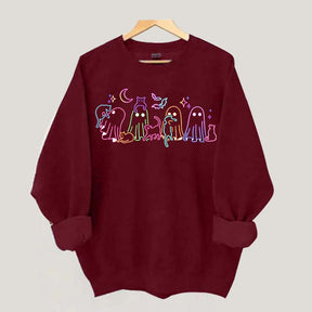 Cute Neon Halloween Ghost Cats Sweatshirt