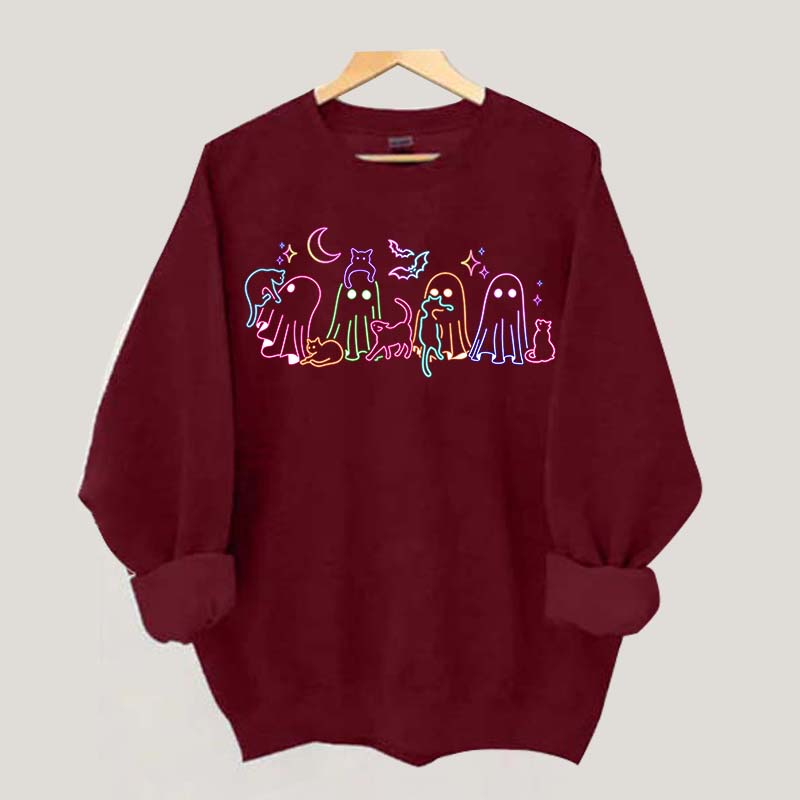 Cute Neon Halloween Ghost Cats Sweatshirt