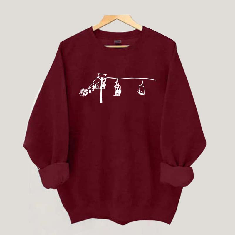 Minimal Mountain Skiing Lift Sweatshirt