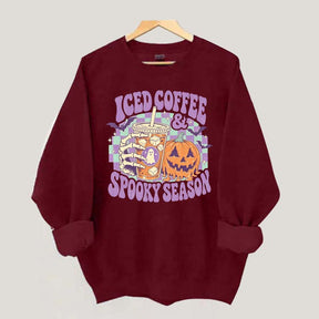 Spooky Season Ice Coffee Preppy Halloween Sweatshirt