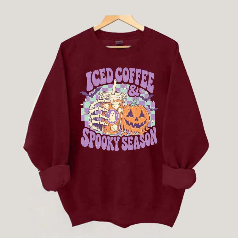 Spooky Season Ice Coffee Preppy Halloween Sweatshirt