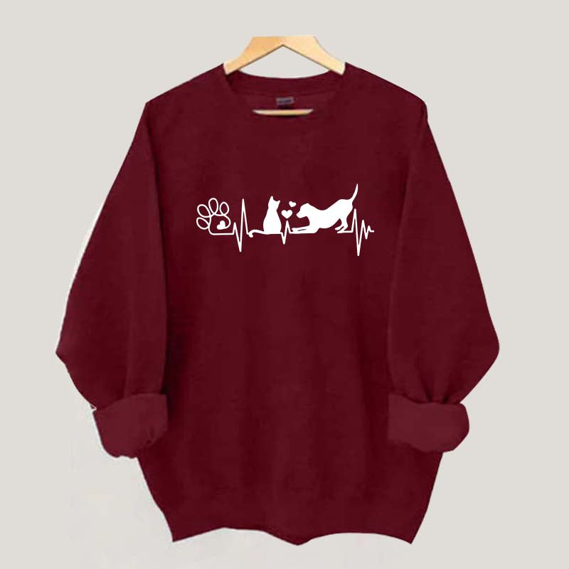Dog And Cat Mom Heartbeat Sweatshirt