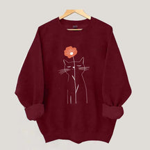 Minimalist Cat Flower Sweatshirt