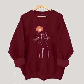 Minimalist Cat Flower Sweatshirt
