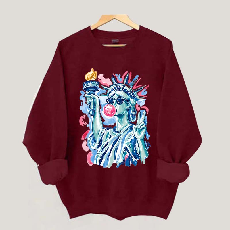 Preppy Statue of Liberty Blowing Bubble Gum Sweatshirt