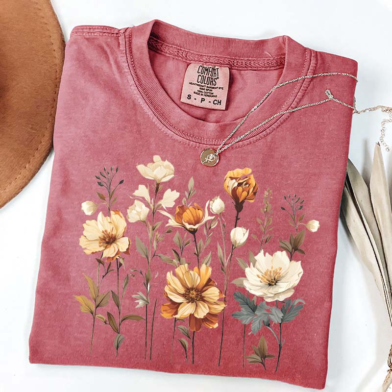 Comfort Colors Vintage Pressed Flowers Fall T-Shirt