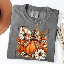Pumpkin Bow Fall Graphic Floral T-Shirt