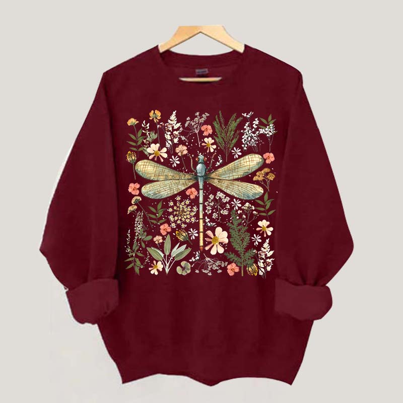 Dragonfly Floral Cottagecore Botanical Retro Sweatshirt
