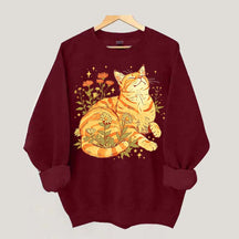 Retro Wildflowers Orange Cat Sweatshirt