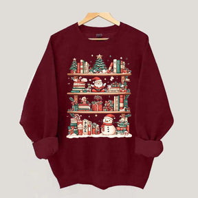 Cute Christmas Bookshelf Santa Sweatshirt