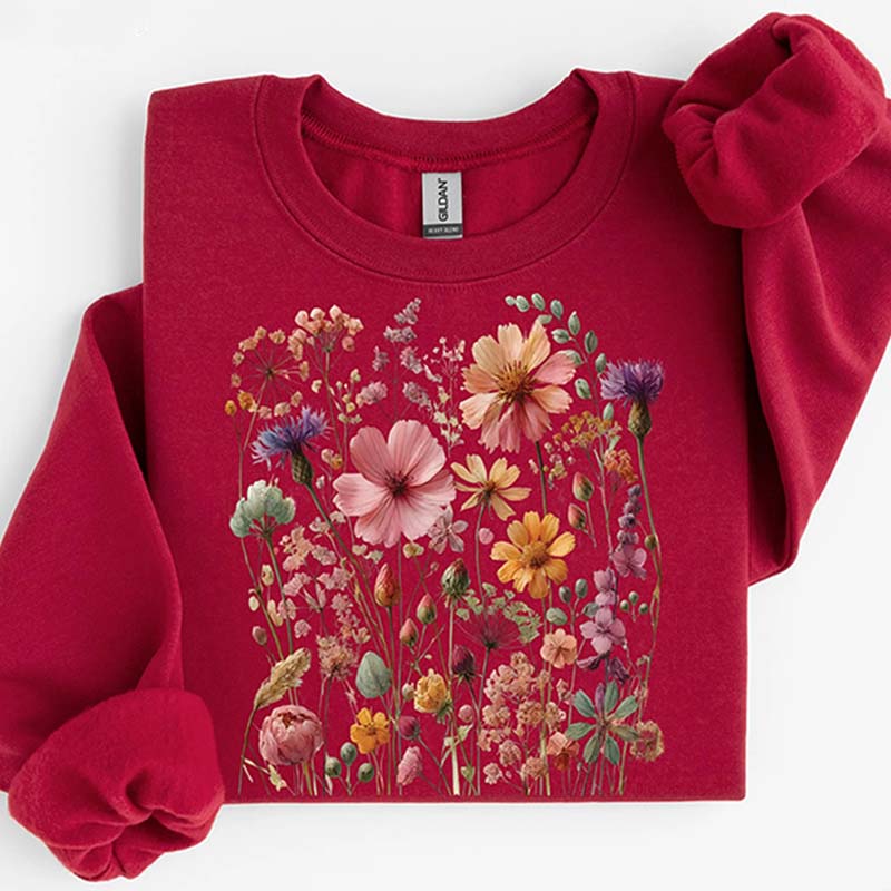 Vintage Pressed Flowers Pink Wildflowers Sweatshirt