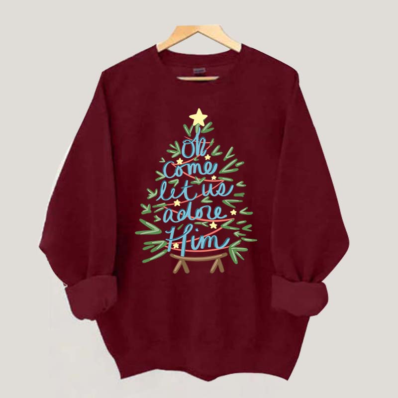 Oh Come Let Us Adore Him Christmas Tree Cute Sweatshirt