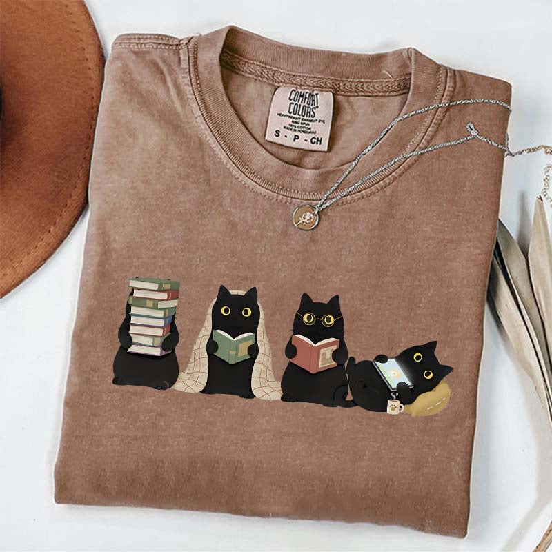 Black Cats Reading T-Shirt