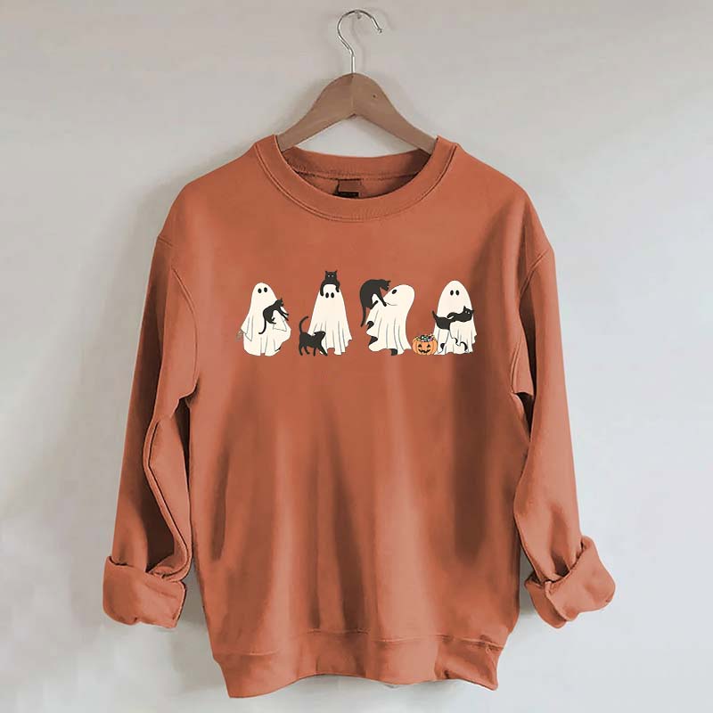 Ghost And Cat Lower Halloween Sweatshirt