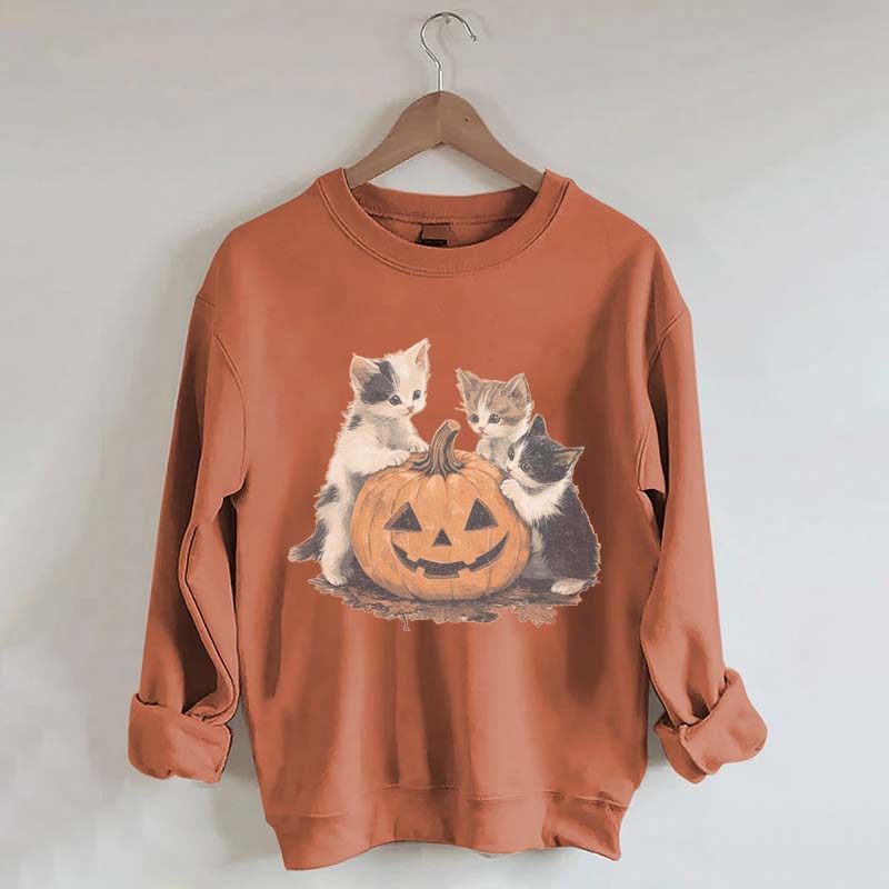 Vintage 90s Cat Halloween Pumpkin Sweatshirt
