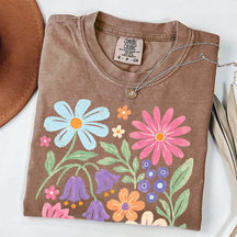 Retro Floral Vintage Folk Art Flower Boho Pink Flowers T-Shirt