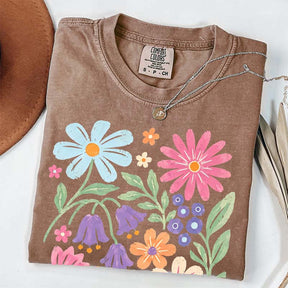 Retro Floral Vintage Folk Art Flower Boho Pink Flowers T-Shirt