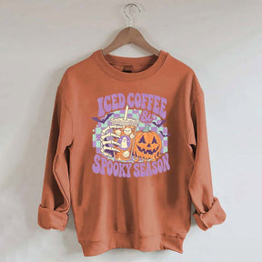Spooky Season Ice Coffee Preppy Halloween Sweatshirt