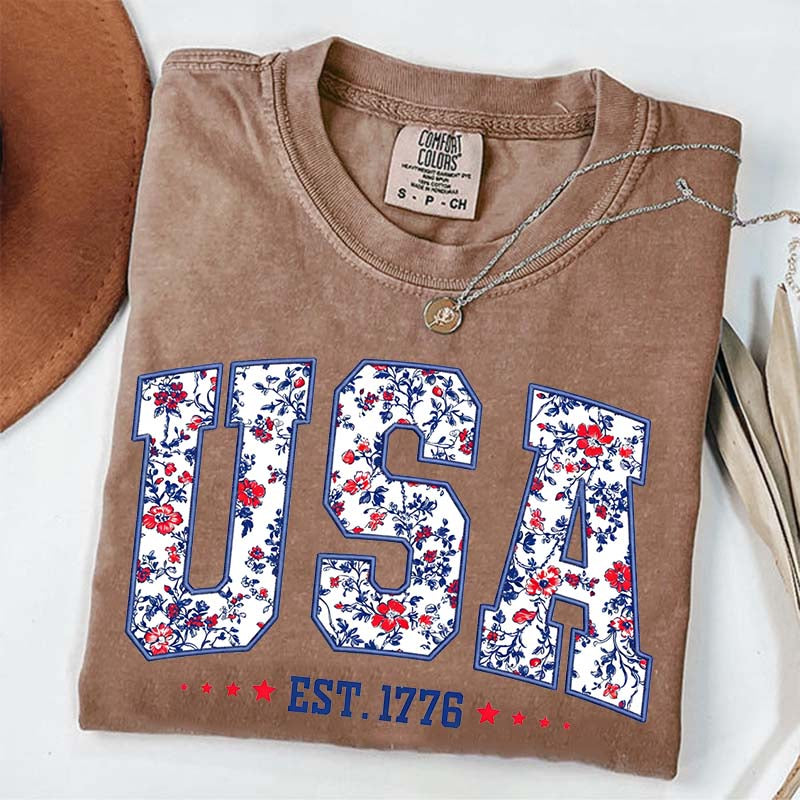 Flower USA Floral Patriotic T-Shirt